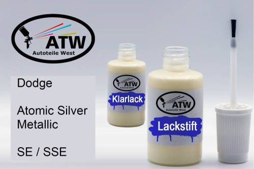 Dodge, Atomic Silver Metallic, SE / SSE: 20ml Lackstift + 20ml Klarlack - Set, von ATW Autoteile West.